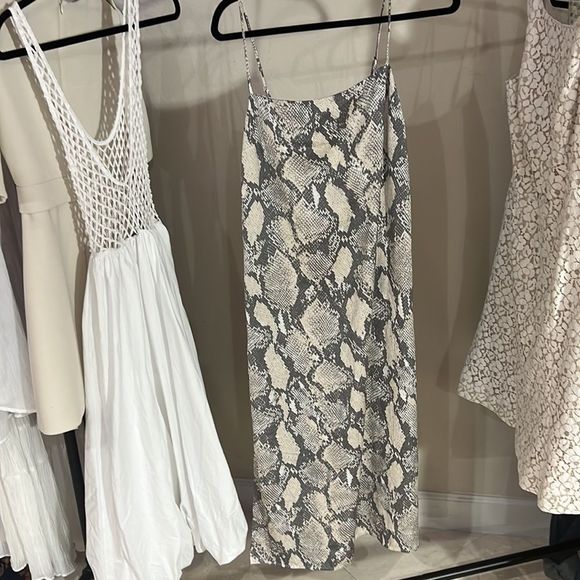H&M Snake Print Animal Slip Dress Slits Small Midi - Picture 6 of 9